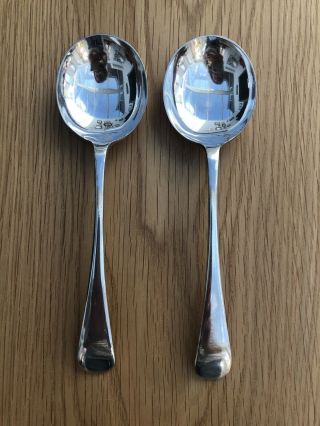 2 X Antique Vintage Silver Plated Epns Soup Spoons - Heavy Spoons,  7.  75 " Long