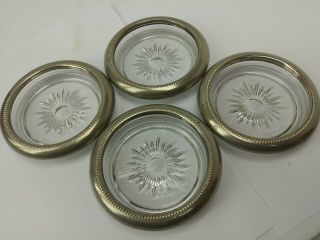 Vintage Crystal Glass & Silver Plate Coaster/ashtray Set Of 4 Italy Stamped 4 "