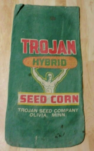 Rare Vintage Trojan Hybrid Seed Corn Bag Sack Map On Back Olivia Mn