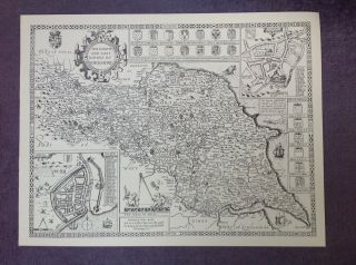 Yorkshire North & East Ridings Map By John Speed 1610 - Uncoloured