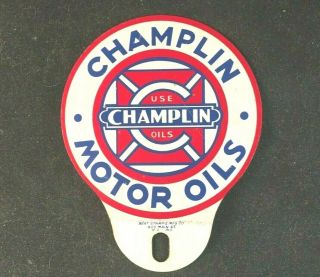 Vintage Use Champlin Motor Oils License Plate Topper Rare Old Advertising Sign