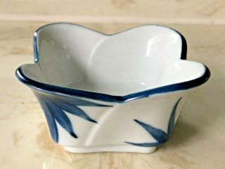 Rare Japanese Pottery Square Porcelain Dipping Sauce Bowl Chopstick Rest Blue