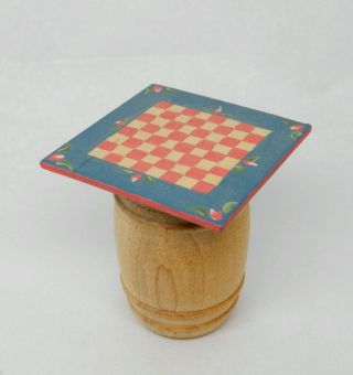 Vintage Dunham Chess Board On A Barrel Artisan Dollhouse Miniature 1:12
