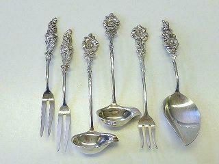 6 Harlequin Reed & Barton Floral Silverplate Small Server Hostess Fork Spoon Set