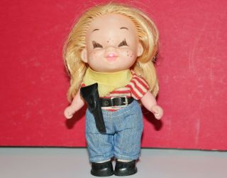 Vintage Cookie Evergreen 6 In Doll Western With Gun,  Eyelashes Made In Hong Kong