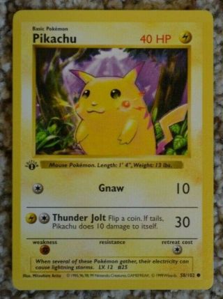Pokemon Pikachu 1st (first) Edition Base Set Shadowless 58/102 Lp