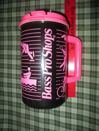 Whirley Brand Bass Pro Shops Rare Vintage Pink Plastic Travel Mug Sports Figures