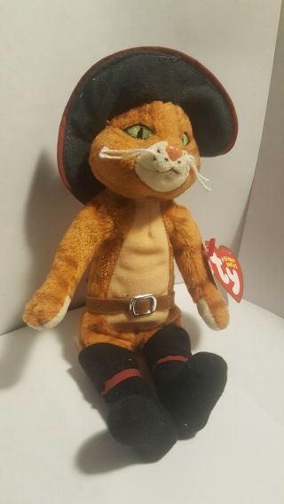 Ty Beanie Baby Puss In Boots Shrek The Third With Tag Retired Dob: 2007 Rare