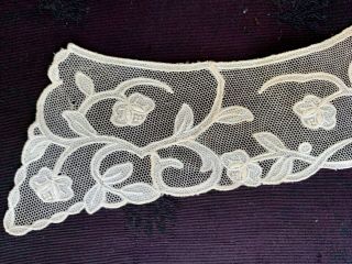 lovely antique net lace collar w pointed ends,  applique on netting,  cream color 3