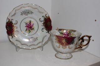 Vintage Lm Royal Halsey Very Fine China Cup & Saucer Set - Floral/gold