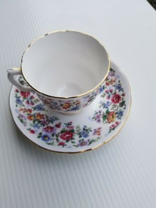 Staffordshire Tea Cup & Saucer Gold Trim Springtime Floral.  England