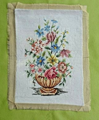 A Vintage Completed Wool Tapestry A Vase Of Flowers