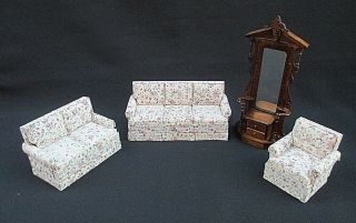 Vintage Dollhouse Miniature Living Room Furniture Set Sofa Loveseat Chair 1:12