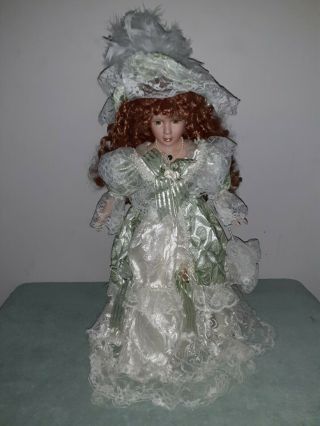 Vintage Duck House Heirloom Porcelain Doll Victorian Lady In Light Grn 18 " Dolls