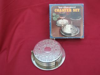 Set O 6 Silver Vintage Plate Drinks Mats Coasters,  Stand Readers Digest Offer