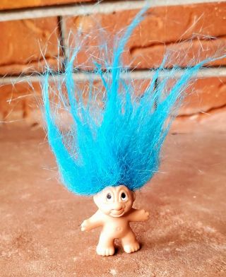 Dam Troll Doll Vintage 1989 1.  5 " Blue Hair Pencil Topper Rare