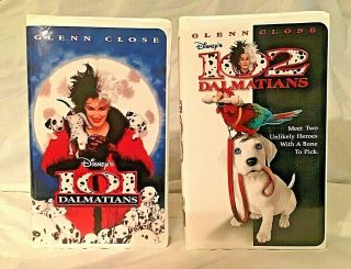 Disney Rare Set Of Two Clam Shell Vhs Tapes 101 And 102 Dalmatians Glen Close