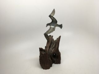 Vintage Artist Signed M Toma Metal & Driftwood Bird Sculpture