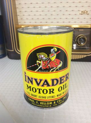 Invader Motor Oil Can 1qt Rare Vintage Collectible