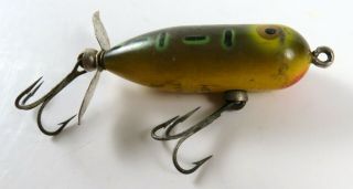 Vintage Heddon Tiny Torpedo Cranbait Fishing Lure,  Green Frog Color 2