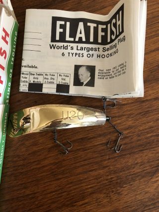 Vintage Helin ' s Fly - Rod Flatfish U20 GPL - Gold Lure - with Paperwork - NOS 2