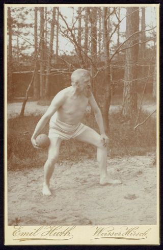 Cabinet Photo Man In Swimming Trunks With A Ball Plays Petanque Sport Rare (4532)