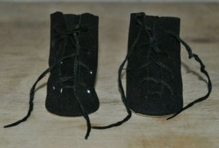 Antique / Vintage Black Felt Lace Up Doll Boots 2 3/4 " Long X 1 1/2 " Wide