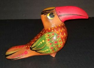 Rare Vintage Tonala Paper Mache Toucan Colofull Bird Signed Folk Art Mexico