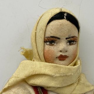 Antique/vintage Cloth Doll Hand Painted Made In Greece Jointed Legs 8”