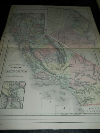 Antique 1887 County Map Of California 22 X 15 " Map Very Colorful