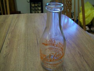 Antique Twin Elms Farm Dairy Springfield,  Mo Clear Glass Quart Milk Bottle