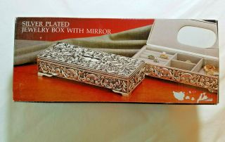 Antique Silver Plated Jewlery Box with Mirror Vintage 1992 2
