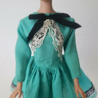 Vintage Barbie Clone Dress Turquoise Long Sleeve Lace Trim Party 3