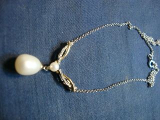 Ultra Rare 14k Gold And Sterling Silver Real Pearl Necklace