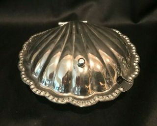 Vintage Leonard Silver - Plated Clam Shell Butter/caviar Dish W/glass Insert