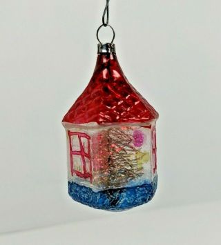 Antique German Blown Glass Christmas Ornament House Tinsel Unsilvered Clear Red