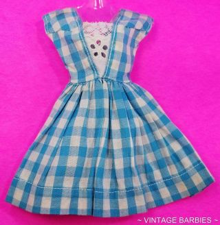 Barbie Doll Sized Blue & White Checkered Dress Near Vintage 1960 