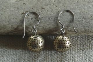Rare Kathy Kamei Sterling Silver 18k Gold Vermeil Ball Dangle Earrings 7.  7 Grams