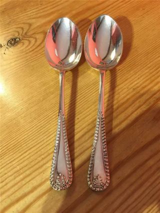 Set Of 2 Vintage Silver Plated Epns Dessert Spoons 19cm Decorative Handle