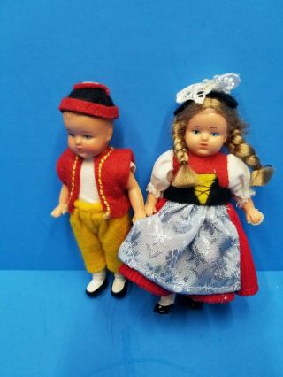 Vintage Pair German Boy And Girl Miniature Dolls Approximately 4 " Tall.