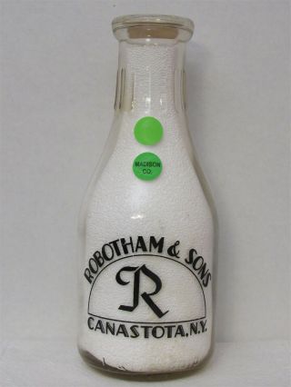 Trpq Milk Bottle Robotham & Sons Dairy Farm Canastota Ny Madison County 