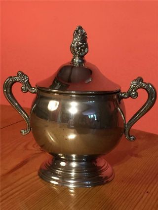 Vintage Epns Silver Plated Sugar Bowl With Lid And Decorative Handles