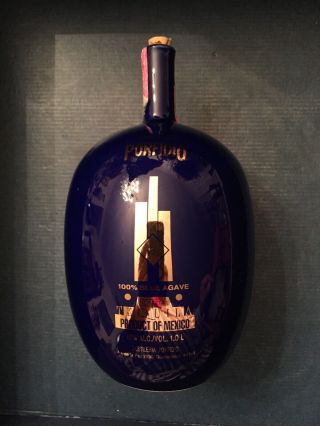 Rare Porfidio 100 Blue Agave Tequila Reposado Mexico Cobalt Ceramic Cork Bottle