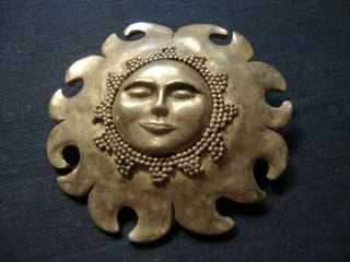 Ultra Rare Cameo Sun Old Pawn Sterling Silver Brooch