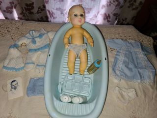 Vintage Gerber 11 " Baby Doll Bath Set Tub 2 Outfits Accessories Follow Me Eyes