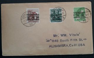 Rare 1946 Germany (british Us Zone) Cover Ties 3 Stamps Cancelled Berlin