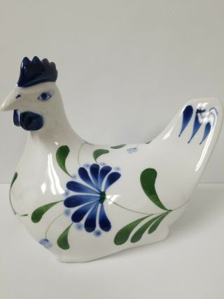 Vintage Hand Painted Dansk Cobalt Blue & Green Hen/chicken Porcelain Figurine.