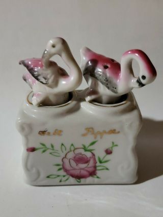 Vintage Antique Pink Flamingo Birds Salt & Pepper Shakers Nodders See