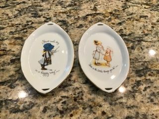 Vintage Set Of 2 Holly Hobbie Porcelain Trinket Plates Pin Dish Trays