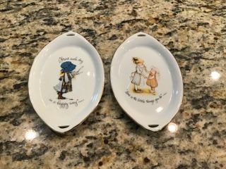 Vintage Set of 2 Holly Hobbie Porcelain Trinket Plates Pin Dish Trays 2